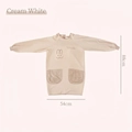 Waterproof cream-white long-sleeved kids apron with rabbit face and plush pockets - Cream White (Long Sleeve) With Hand Wiping