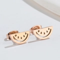 Rose gold watermelon slice earrings in stainless steel with hollow seed details - Rose Gold