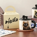Cute black cat ceramic mug with lid and matching gift box packaging for coffee lovers - Gift Box - Brown Cat