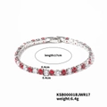 Detail of red and white cubic zirconia micro-pave tennis bracelet with 17cm length - Red/White