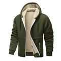 Herren Kapuzenjacke in Armeegrün mit dickem Sherpa-Fleece-Futter für Wärme - S / Armeegrün