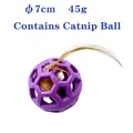 Purple hollow TPR dog and cat toy ball with feather and catnip, 7cm diameter and 45g weight - Small Purple with Catnip Feather Ball