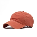 Detail view of orange washed cotton baseball cap showing side profile and stitching - Adjustable / Child Plain Orange