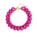 Adjustable hot pink heart-link pet chain necklace with gold clasp and extension chain - Rose Red