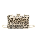 Elegant leopard print rectangular evening clutch bag with sparkling rhinestone clasp - Khaki