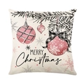 Christmas linen pillowcase with pink plaid baubles and Merry Christmas lettering - TQYM60-21 MERRY Christmas Ornament