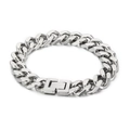 Polished silver stainless steel Cuban chain bracelet with secure square clasp on white background - Silver Bracelet (KB154593-Z)
