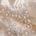 Adhesive nail art stickers featuring purple butterflies and tulips on champagne satin - Transparent Glass Crush-Pearl (TL-353)