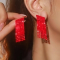 Elegant long red rhinestone tassel earrings with a sparkling dangling design for women - Bright Red Long Tassel Studs