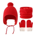 Ensemble d'hiver rouge pour bébé avec bonnet à oreillettes, tour de cou et moufles - Rouge