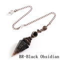 Antique copper pendulum necklace with hexagonal Black Obsidian stone and metal ball chain - Black Obsidian Ancient Bronze