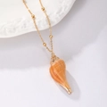 Bohemian gold plated chain necklace featuring a natural orange conch shell pendant - Orange Brown Conch Pendant