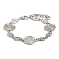 Silver stainless steel bracelet with spiral texture discs and lobster clasp on white background - Conch Fossil Bracelet - Steel Color