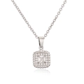 Square zircon pendant necklace in silver plating with shiny crystal halo on white background - Silver Style (24447)