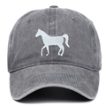 Vintage dark grey washed cotton baseball cap with white horse embroidery for men and women - Adjustable / Gray