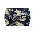 Elastic navy blue floral yoga headband with cream flower patterns and a twist knot - 13-Navy Large Floral
