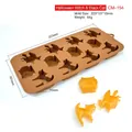 Macro view of 12-cavity silicone mold featuring witch and cat shapes with dimensions - Black Cat CM-154 / Brown