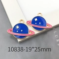 Blue and pink enamel planet charm for jewelry with gold base and top loop - Planet 19x25mm-10838