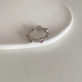 S925 sterling silver adjustable ring with pink heart zircons and wave design - Silver Wave Heart Pink Zircon Open Ring