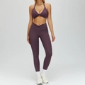 Deep purple yoga set featuring a twist-knot sports bra and matching high-waist leggings - L / Top And Bottom / Sports Bra + Leggings / Grape Purple