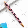 Pink leopard print ballpoint pen with rose gold accents and glittery finish - Pink Leopard