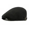 Classic black knitted cotton ivy cap for men with adjustable metal buckle on the back side - Adjustable / Black