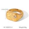 Detail view of gold textured ring with square gemstone inlay and 1.15cm height dimensions - Gold Lava Texture Square Zirconia Style (HC-R30372-6)