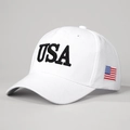 Cappellino da baseball bianco con ricamo USA e toppa bandiera americana laterale - Bianco
