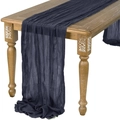 Elegant navy blue wrinkled chiffon cheesecloth table runner for wedding table decor - 90*180cm / Denim Blue