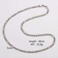 Detailed specs of silver stainless steel curb chain, 5mm width and 60cm length - 5mm Width - 60cm Length / Steel