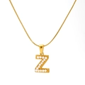 Collier doré avec pendentif lettre Z, perles blanches et chaîne serpent pour femme - Lettre Z (SP723G-Z)