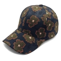 Casquette de baseball bleu marine pour femme avec fleurs vertes et bords rouges - M (56-58cm) / Noir