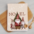 Festive Christmas kitchen towel with Santa gnomes and NO EL print on wooden board - Gnome Noel / 40*60cm