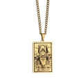 Golden Chariot tarot card rectangular pendant necklace with stainless steel curb chain - The Chariot / Gold