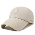 Beige baseball cap with extended brim, breathable laser-cut holes and metal logo - Adjustable / Khaki