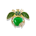 Vintage green enamel insect brooch with emerald rhinestones and gold-plated finish - Green Apple Insect