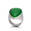 Retro stainless steel ring with a large pear-shaped green gemstone in silver finish - Green (KR89012-K)