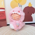 Pink plush dinosaur costume for Labubu doll featuring a cozy hood and soft fuzzy texture - Pink Baby Dinosaur / First And Second Generation Keychains Are Compatible With La Cloth Dolls. Dolls Not Included.