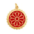 Golden copper pendant featuring a red enamel flower for DIY jewelry making crafts - Gold Ring Red Hollow Flower