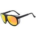 Matte black oversized aviator sunglasses with orange mirror lenses and side shields - Black Frame Red Mirrored Lens