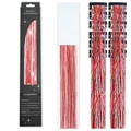 Sparkling red tinsel hair extensions with clips in a retail box set of 12 pieces - 12 Pieces / Laser Red (12-Piece Set)