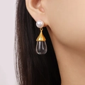 Elegant gold-plated teardrop earrings with white pearl and clear resin pendant - Gold Clear Resin