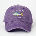 Vintage purple washed cotton baseball cap with Fish Fear Me embroidery for men and women - Adjustable / Deep purple