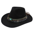 Dettaglio di cappello etnico con ornamento turchese, monete d'argento e nappe - Taglia unica / Nero