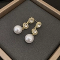 Gold Micropave Rhinestones with Large Pearl 28# Silver Pin - Rhinestone Round Pearl Earrings