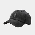Dark grey washed denim baseball cap featuring minimalist white mushroom embroidery - Black Mushroom