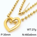 Polished gold stainless steel bead chain necklace with hollow heart pendant for women - Gold Necklace (KN234425-Z)