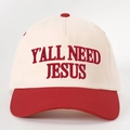 Retro two-tone baseball cap with red brim and Y'ALL NEED JESUS 3D embroidery detail - Adjustable / Off-white Spliced Red