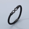 Men's black braided leather bracelet featuring a matte black infinity symbol and magnetic clasp - Style B Black (KB136522-YY)