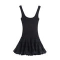 Sleeveless black slim-fit dress with layered ruffle hem and sporty tank top design - S / Black